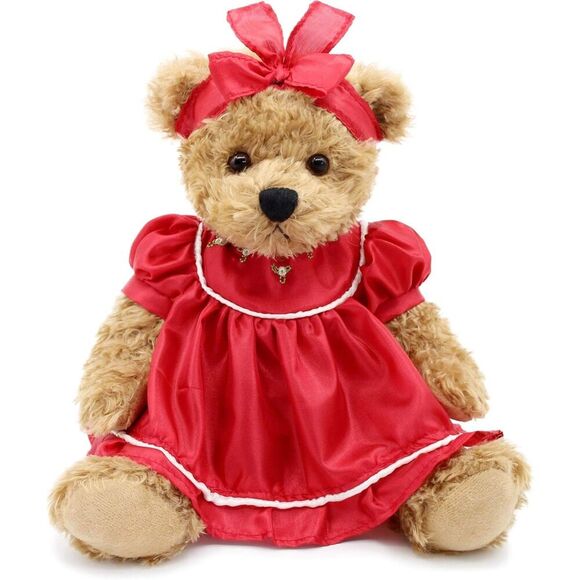 Other - 10" Oitscute Red Small Teddy Bear with Cloth Stuffed Animal Soft Plush Toy